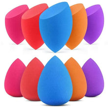 10-pack makeup sponges, assorted bright purple blue orange and pink teardrops