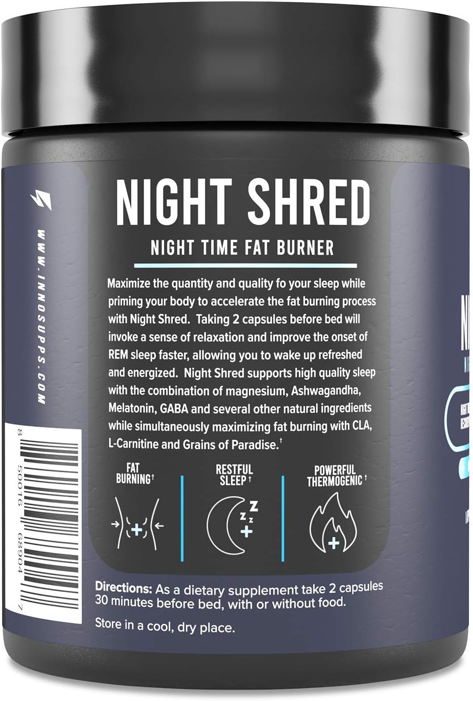 Inno Supps Night Shred review InnoSupps Night Shred nighttime fat burner supplement jar with blue label