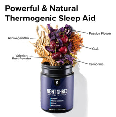 Inno Supps Night Shred review jar of Night Shred natural thermogenic sleep aid with cherries herbs roots