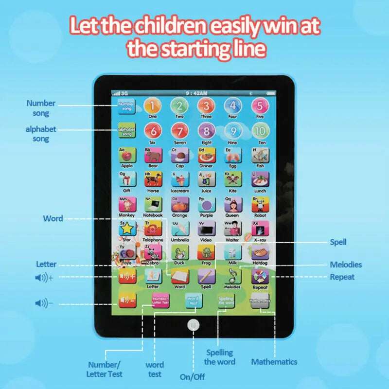 Huitich interactive educational tablet for kids with songs numbers letters and spelling activities