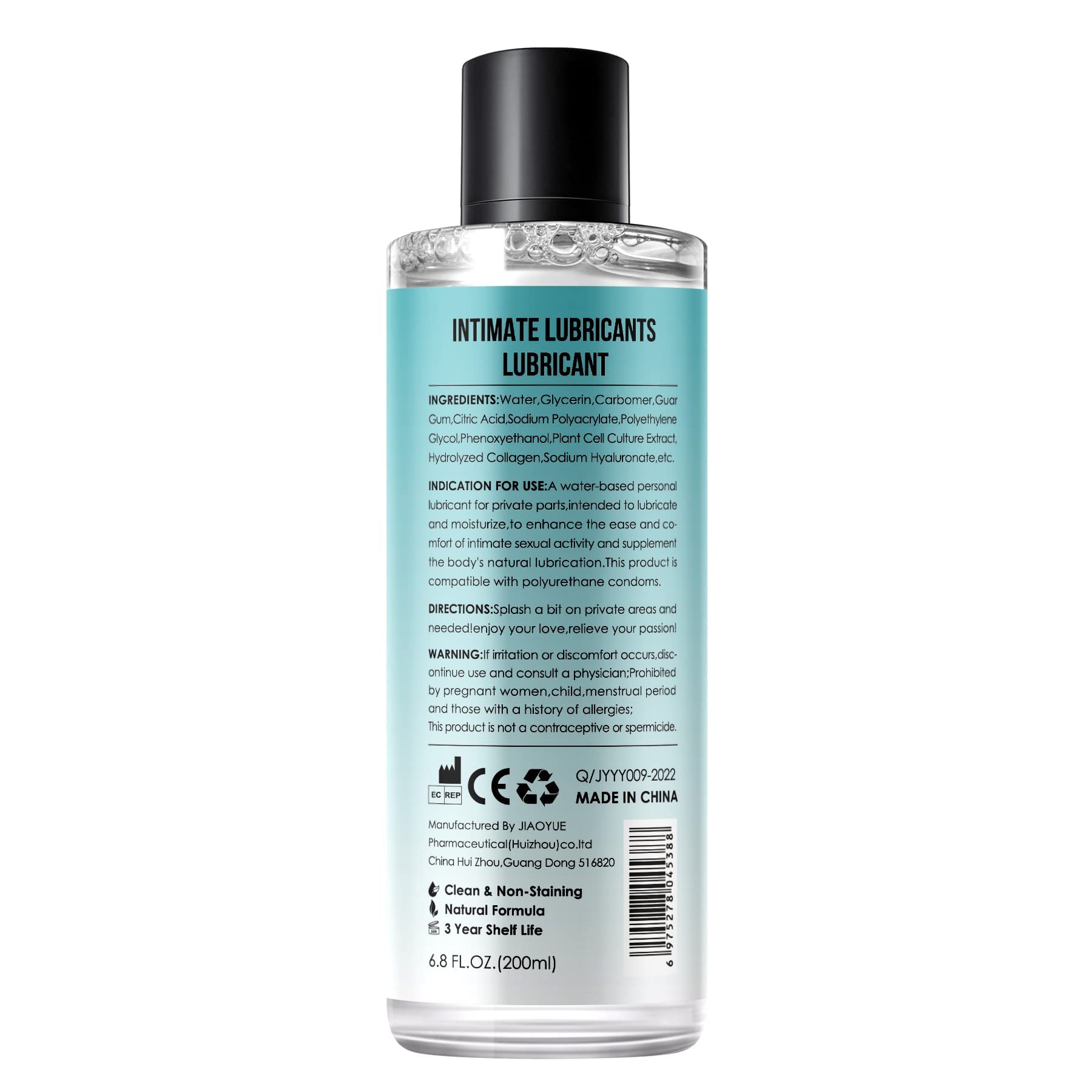 FDTY intimate lubricant water based lube UAE 200ml clear bottle with turquoise label and black cap