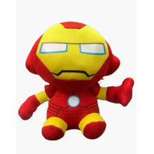 Iron Man plush toy full front view, red suit, yellow face, blue glowing eyes
