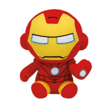 Iron Man plush toy with red-and-yellow face, blue eyes, and soft arms