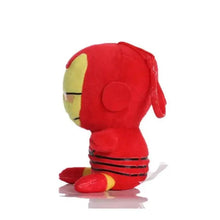 Iron Man plush toy back view, red suit with yellow cheek and black belt lines
