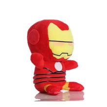 Iron Man plush toy seated, red suit with yellow face panel and white eye