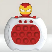 Iron Man pop it fidget toy with yellow-red mask, red bubble grid, white armor body