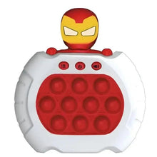 Iron Man pop it fidget toy with red face panel and circular bubbles, white body