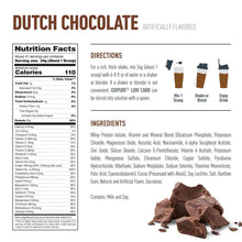 Dutch chocolate nutrition facts panel and directions with chocolate pieces