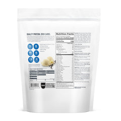 Isopure Zero Carb Protein Powder UAE white resealable bag back view with nutrition facts and vanilla image