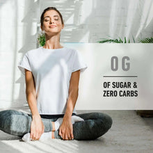 Zero sugar, zero carbs claim text reading 0g of sugar & zero carbs