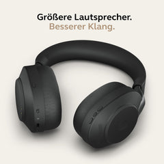 Jabra Evolve2 85 wireless headset in black with large speakers for better sound quality