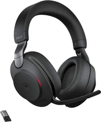 Jabra Evolve2 85 wireless headset in black with padded ear cups and boom microphone