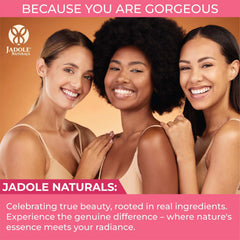 Jadole Naturals banner with three smiling diverse women promoting hair growth vitamins gummies for healthy hair