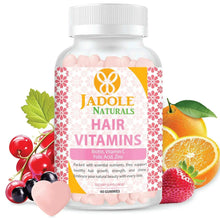 Jadole Naturals Hair Vitamins gummy bottle with white cap and pink heart gummies