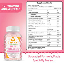 Jadole Naturals Hair Vitamins supplement facts panel with gummy bottle
