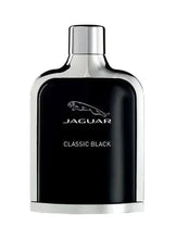 Black eau de toilette spray bottle with chrome cap and Jaguar logo