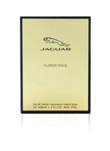 Jaguar Classic Gold EDT gift box with gold-toned perfume label