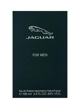 Men's eau de toilette box, dark green with Jaguar logo and For Men text