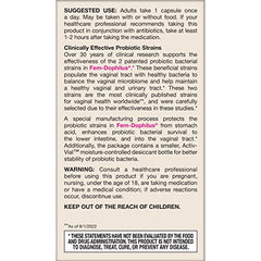 Jarrow Formulas supplement label detailing fem-dophilus probiotics for women usage strains and warnings
