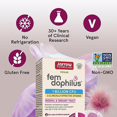 Jarrow Formulas fem-dophilus probiotics for women box 1 billion CFU vaginal and urinary tract support vegan