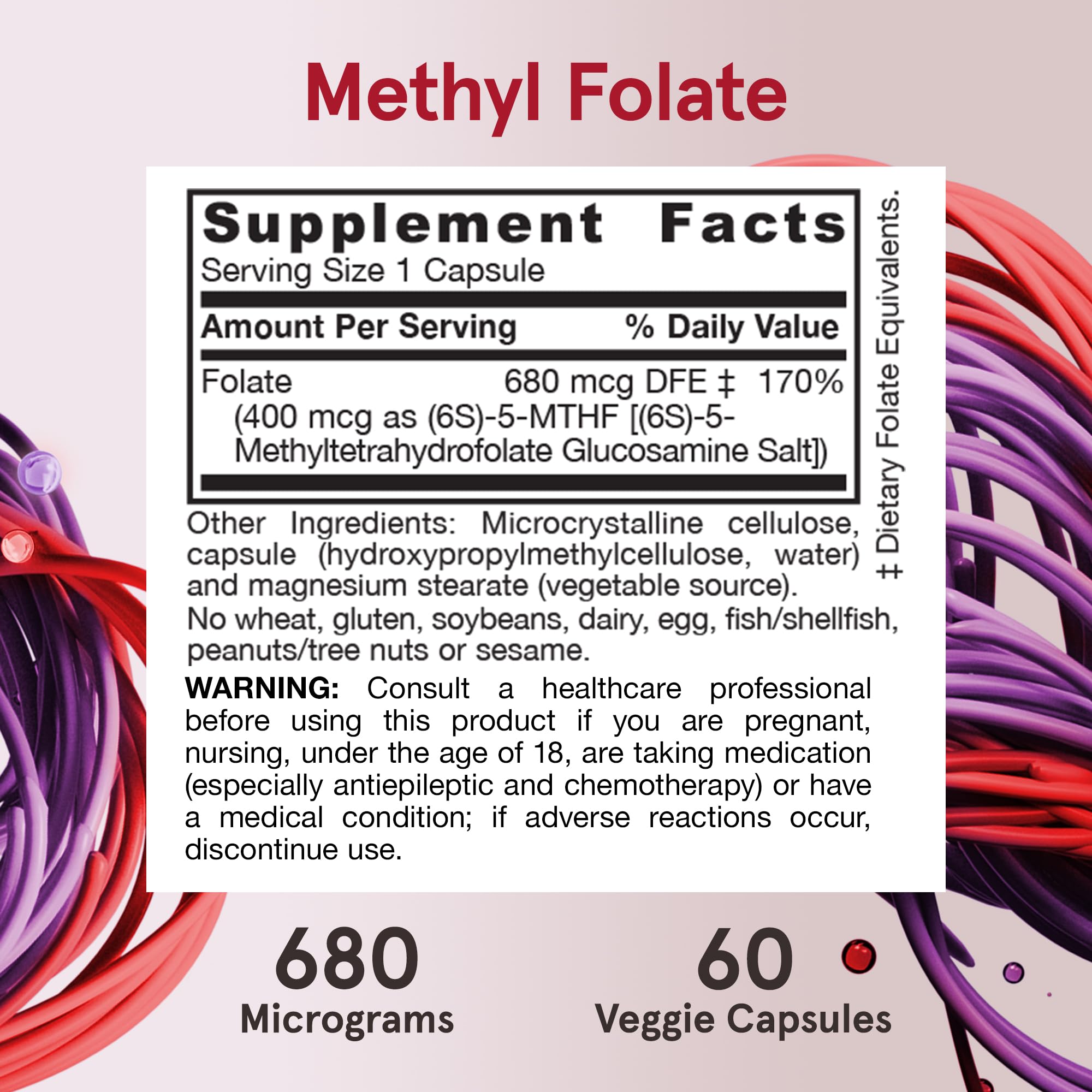Jarrow Formulas Methyl Folate Supplement UAE featuring 680 micrograms in 60 veggie capsules
