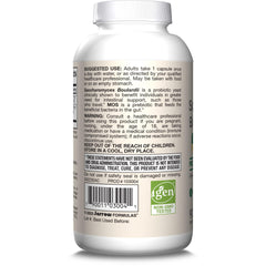 Jarrow Formulas Saccharomyces Boulardii probiotic supplement bottle with suggested use and storage instructions