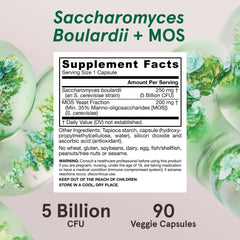 Saccharomyces Boulardii probiotic supplement with 5 billion CFU in 90 veggie capsules for digestive health