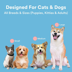 MOLIMI dog and cat finger toothbrush image showing a small cat and three dogs labeled small medium large