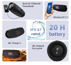 JBL Charge 5 portable Bluetooth speaker with 7500mAh powerbank waterproof IPX67 and 20 hour battery life