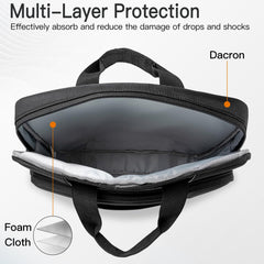 Open JETech laptop case with shoulder strap showing multi-layer protection with dacron and foam cloth interior