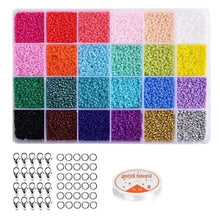 Beaded jewelry making kit with bead strands, metal hooks, and small jump rings