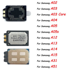 Samsung A02 loudspeaker replacement module pack showing three speaker components and compatible A series models list