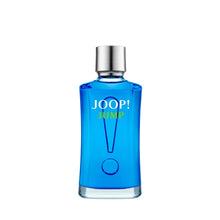 Men's eau de toilette bottle, blue glass and silver cap, front label