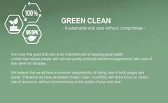 Jordan Green Clean sustainable oral care banner with no BPA icons promoting eco friendly toothbrush UAE