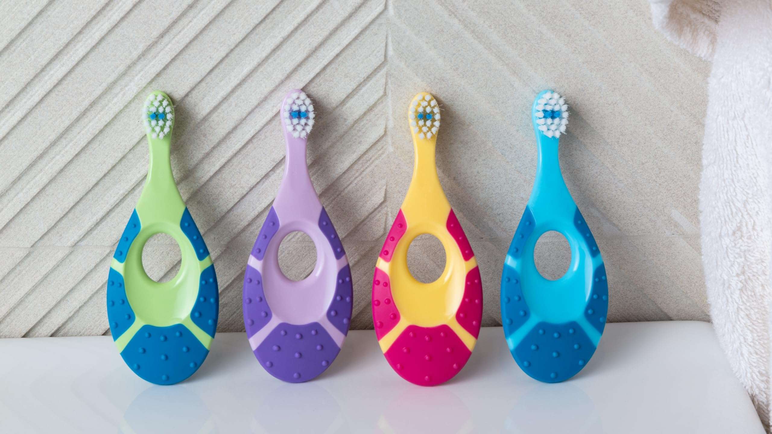 Jordan colorful infant training toothbrush set with easy grip handles soft bristle toothbrush for infants