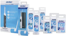 Jordan whitening brush head multipack boxes and blister packs with blue bristles