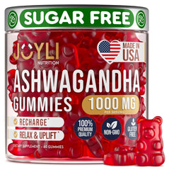 JOYLI Nutrition jar of red ashwagandha gummies sugar free 1000 mg per serving made in USA