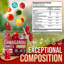 Supplement facts for ashwagandha gummies with red gummy bear shapes and jar