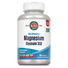 KAL bottle of high absorption magnesium glycinate 350 VegCaps 160 for relaxation support