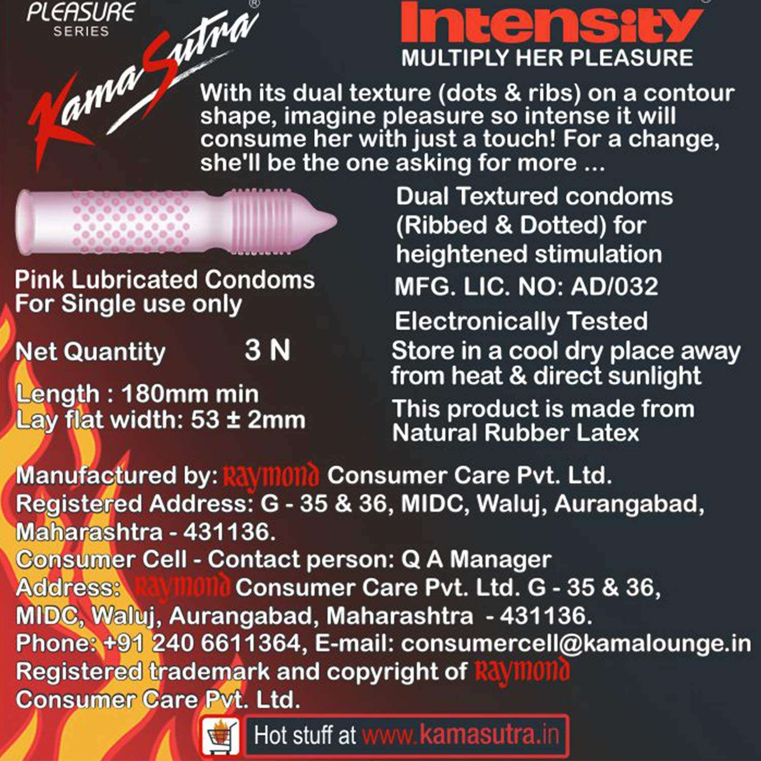 Kama Sutra Intensity condoms UAE pink lubricated dual textured condoms pack of 3 180mm length