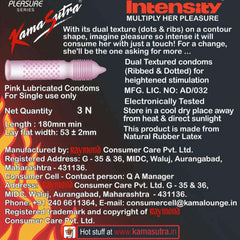 Kama Sutra Intensity condoms UAE pink lubricated dual textured condoms pack of 3 180mm length