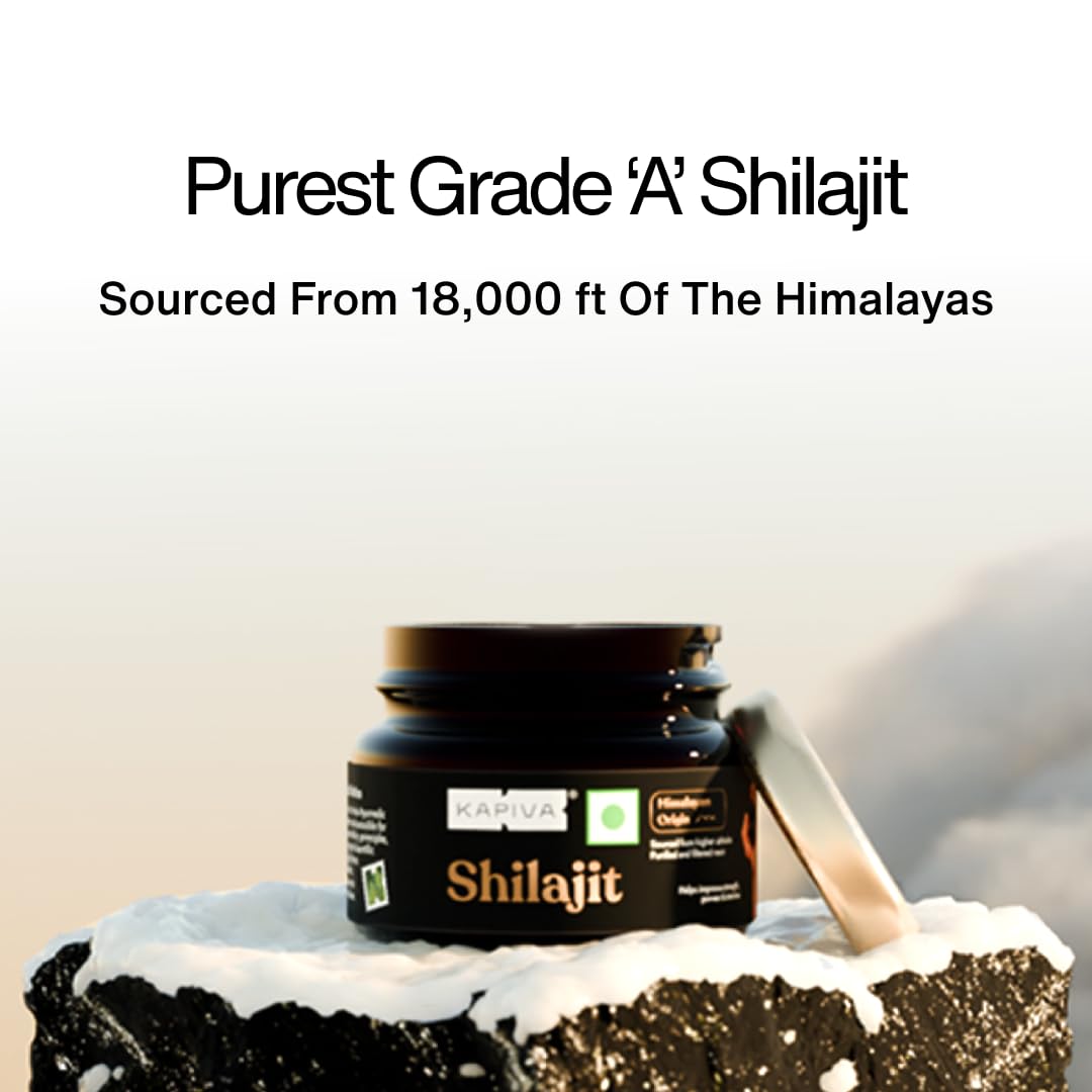 Kapiva jar of Himalayan Shilajit resin 40g UAE on snowy rock Purest Grade A Shilajit sourced from 18000 ft Himalayas