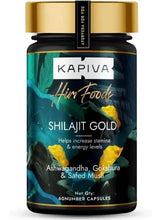 Kapiva Shilajit Gold capsules bottle, front label with herb illustrations