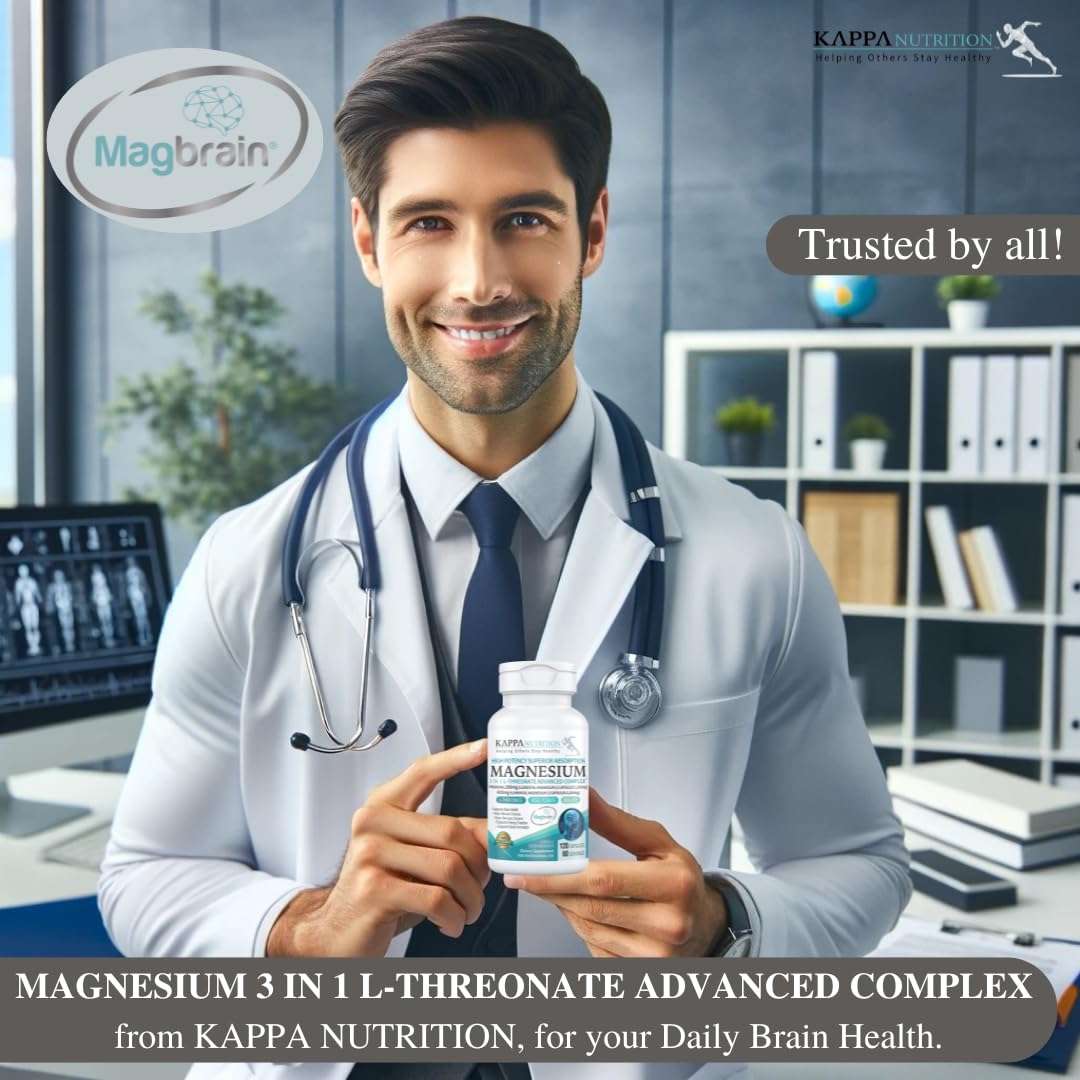 Smiling doctor holding bottle of Magnesium 3 in 1 L Threonate brain supplement magnesium l-threonate supplement UAE