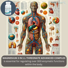 KAPPA NUTRITION bottle and anatomical chart showing benefits of magnesium l-threonate supplement UAE for brain function