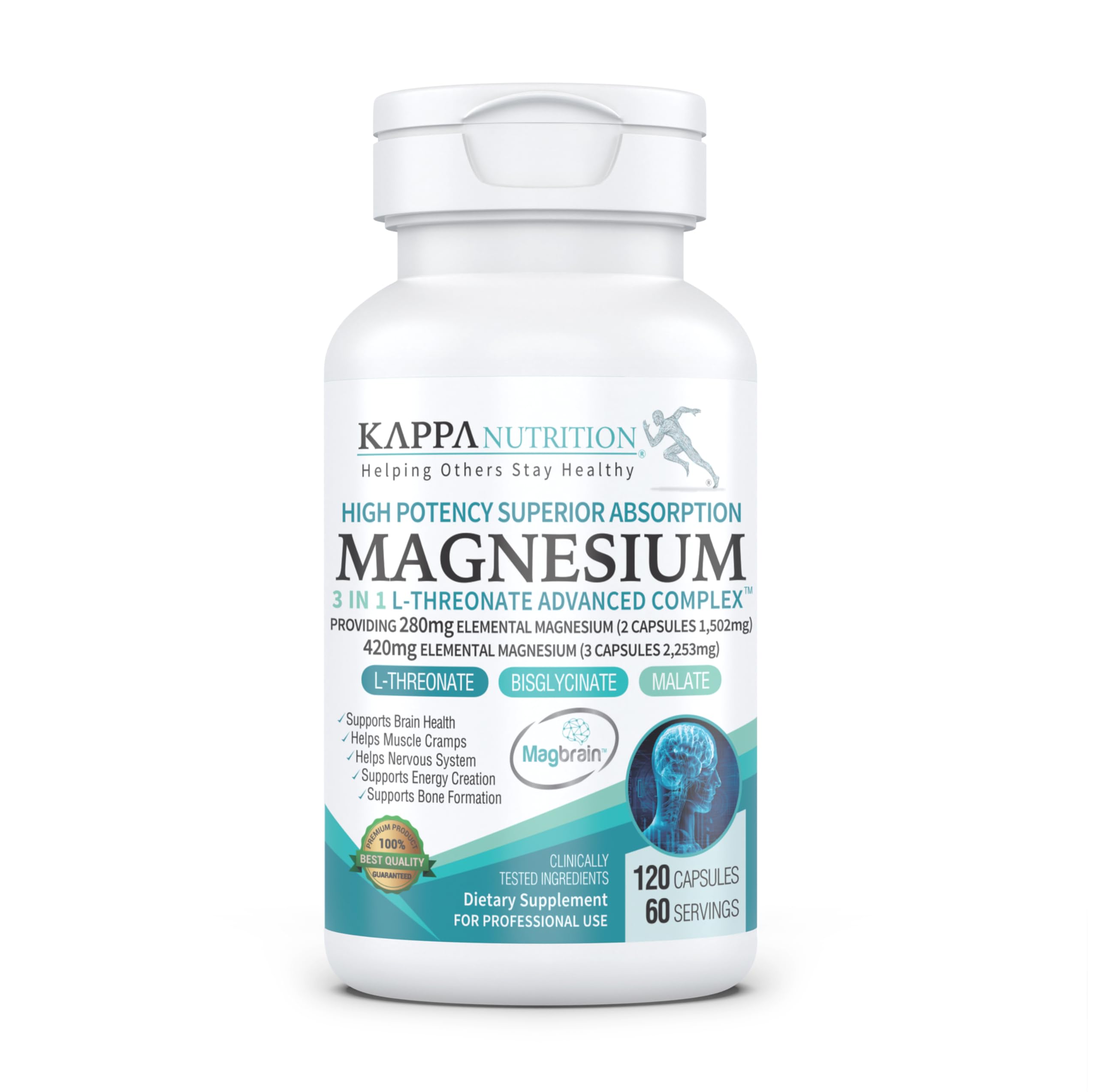 KAPPA NUTRITION white bottle 120 capsules high potency brain support magnesium l-threonate supplement UAE