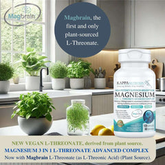 KAPPA NUTRITION magnesium l-threonate supplement UAE bottle on sunny kitchen counter with potted plants and lemons