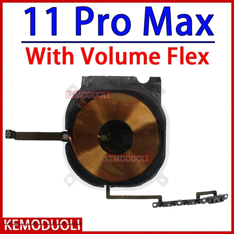 Mumzar 11 Pro Max wireless charging coil for iPhone with volume flex cable and side button assembly