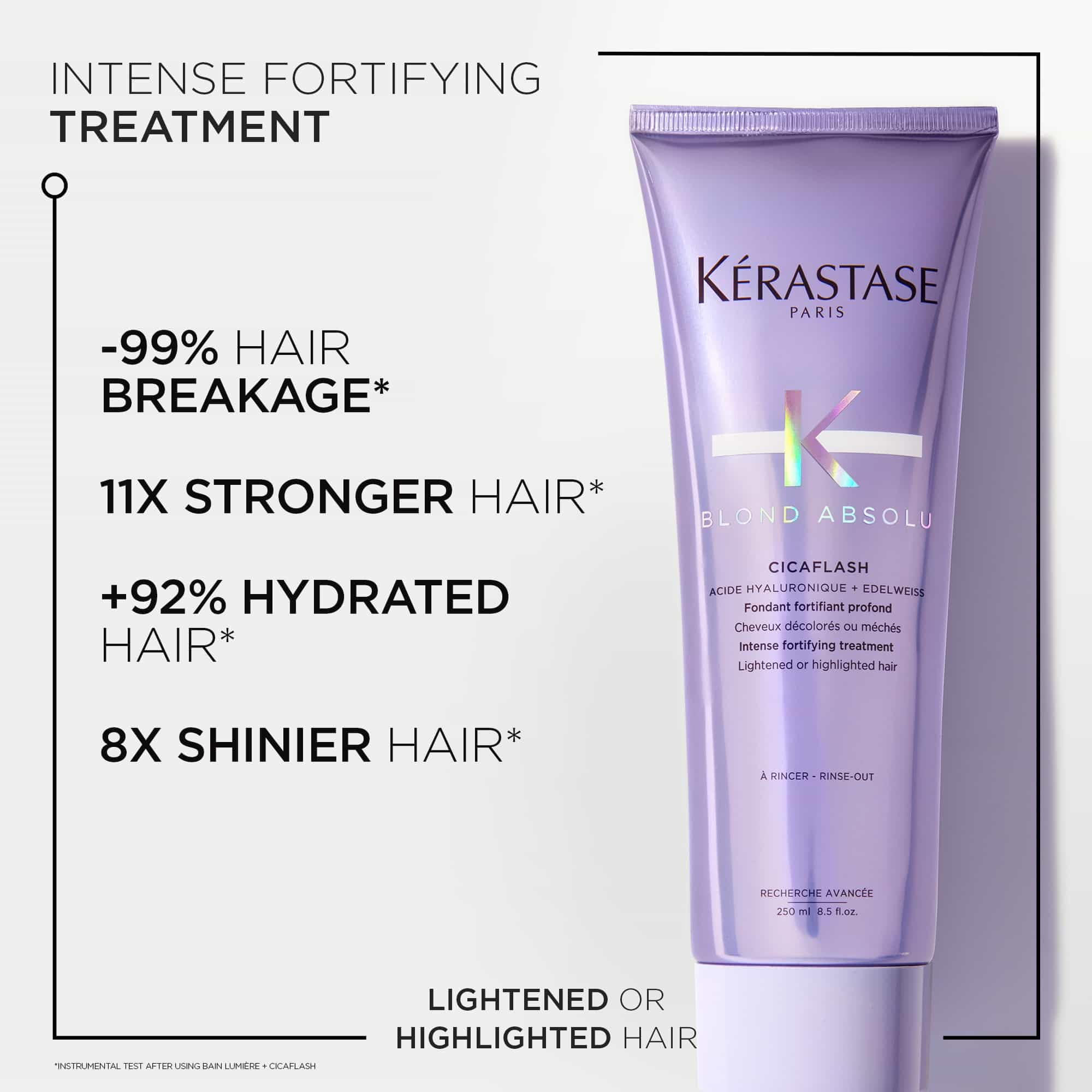 Kérastase Blond Absolu conditioner tube featuring benefits for stronger and hydrated hair