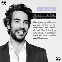 Kerastase Blonde Absolu shampoo advertisement featuring Global Ambassador Hovig Etoyan discussing hair benefits